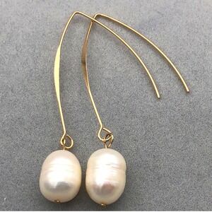 Faux Pearl Drop Earrings Gold Tone Long Wire Threader Hook Dangles